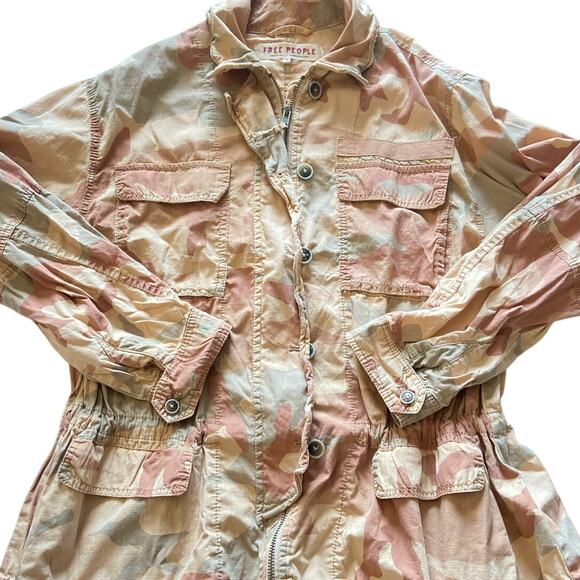 Free People Taupe Camo Lead the Way Tie Waist Canvas Utility Jacket Size XS - Picture 6 of 14